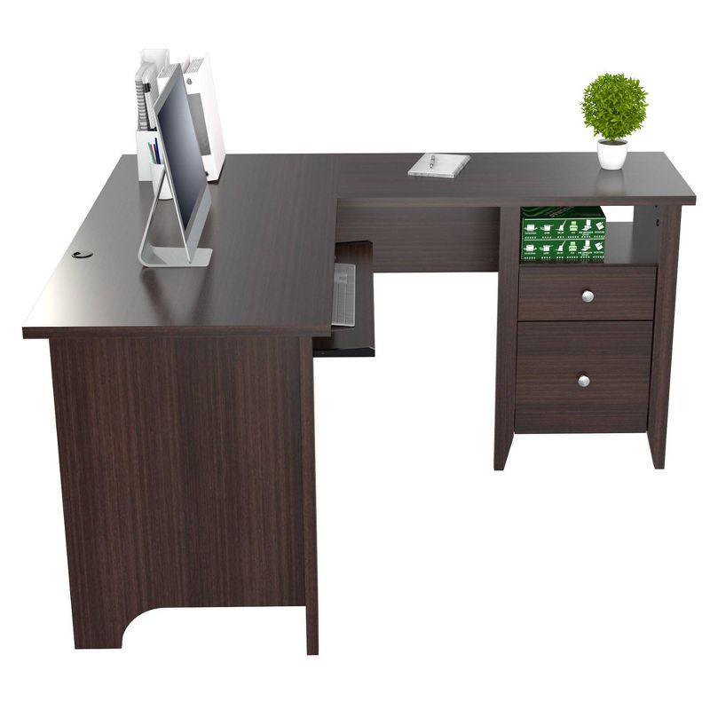L Shaped Computer Writing Desk Espresso - Inval