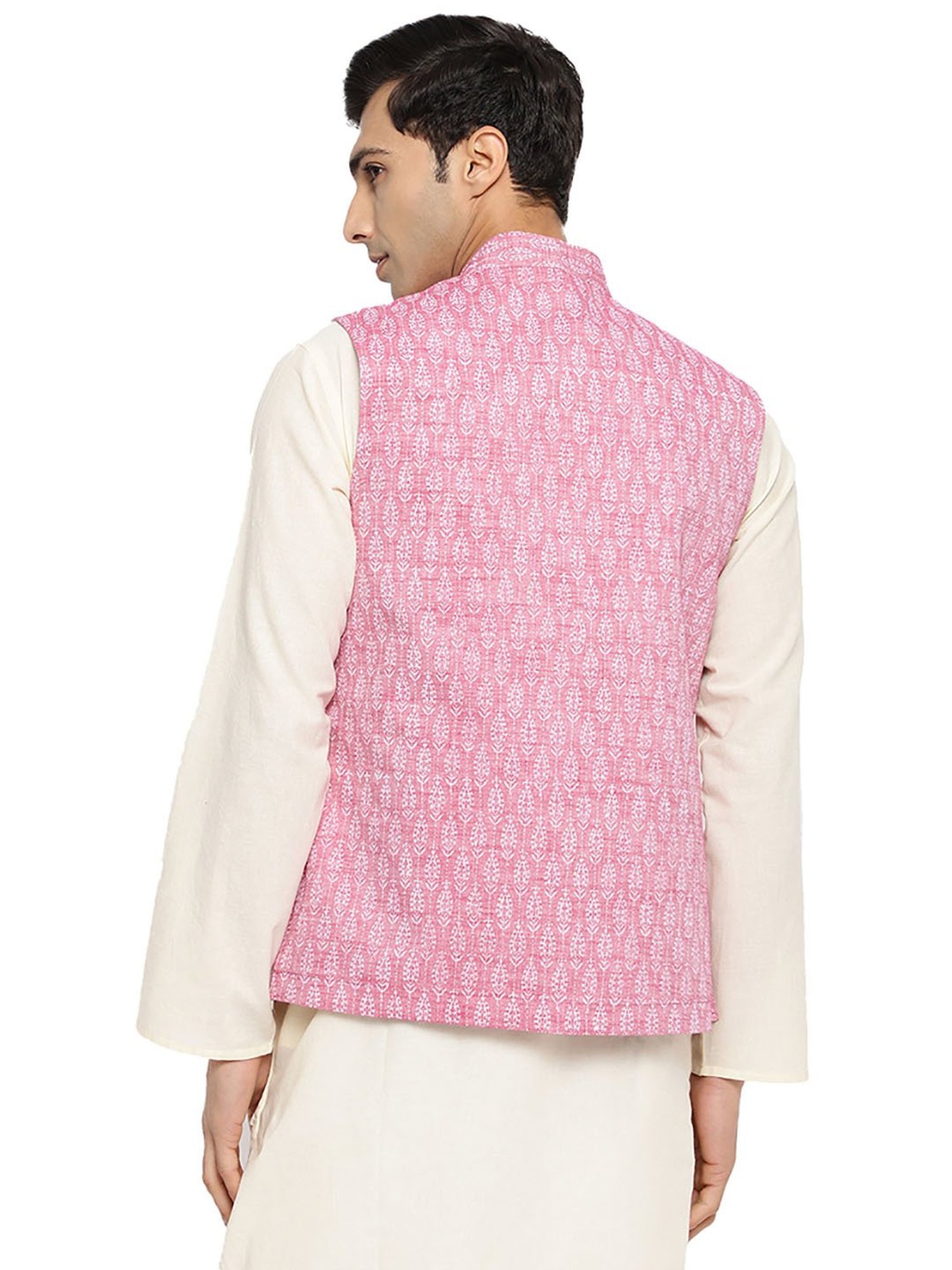 Fabindia Pink Regular Fit Printed Nehru Jacket