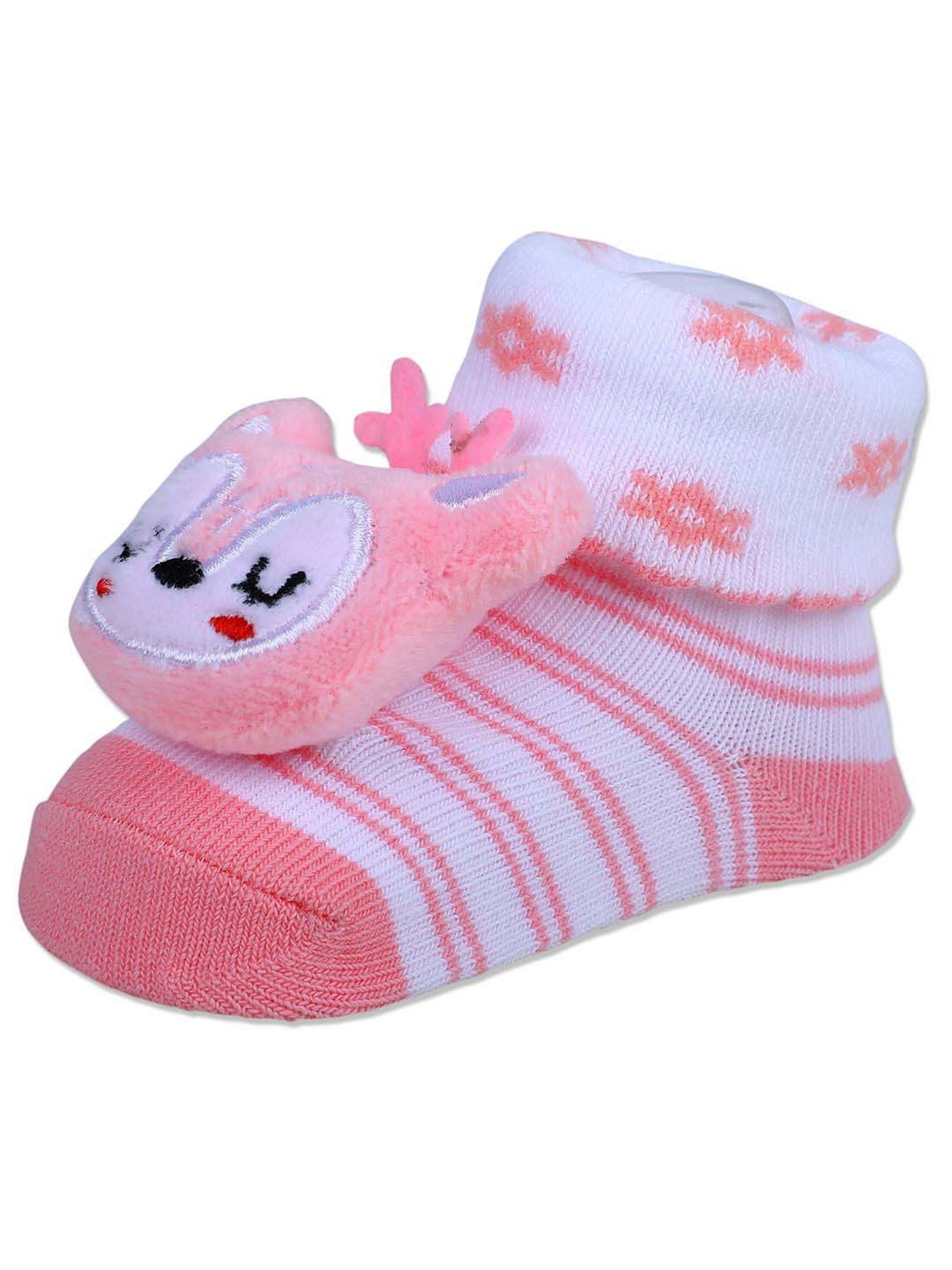 Baby Moo Kids Pink & White Cotton Applique Socks