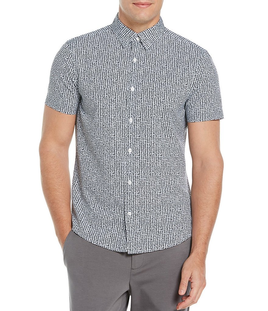 Perry Ellis Big & Tall Houndstooth Performance Stretch Short-Sleeve Woven Shirt