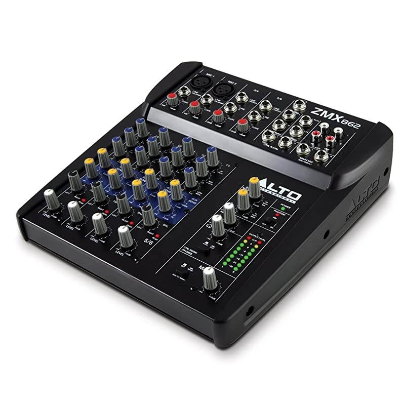 ZMX862 | Studio Quality 6 Channel Compact Audio Mixing Desk with Two XLR Microphone Inputs, Two Stereo Inputs and Two Aux Outputs