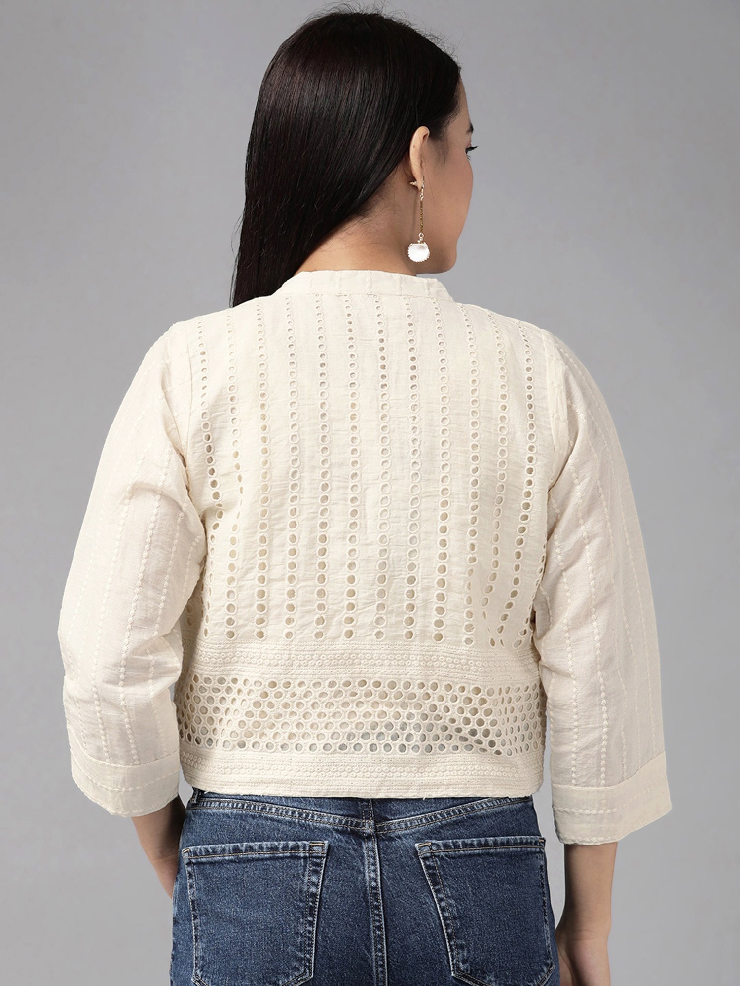 Aarika Cream Cotton Embroidered Ethnic Jacket