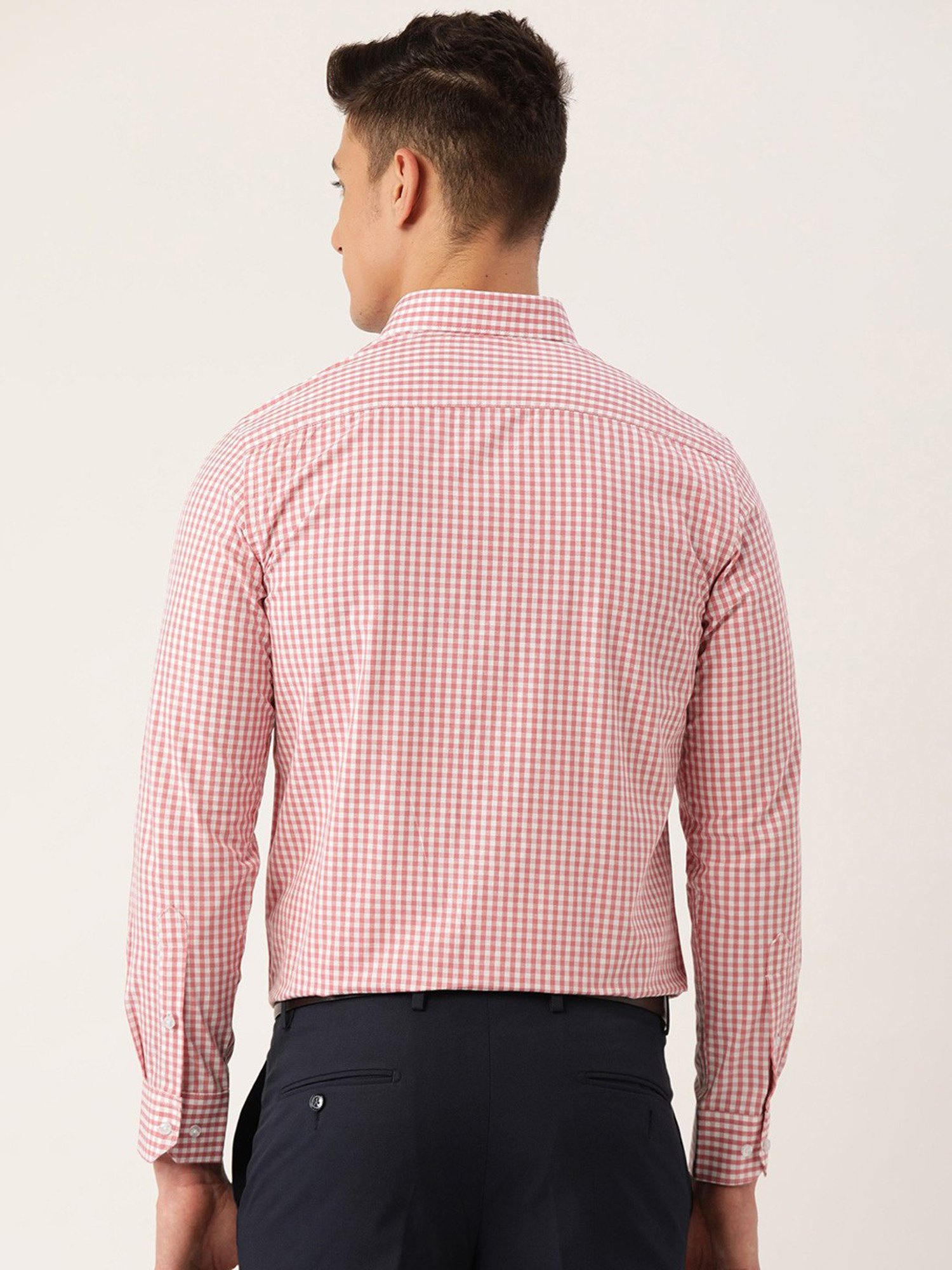 IVOC White & Pink Slim Fit Check Cotton Shirt