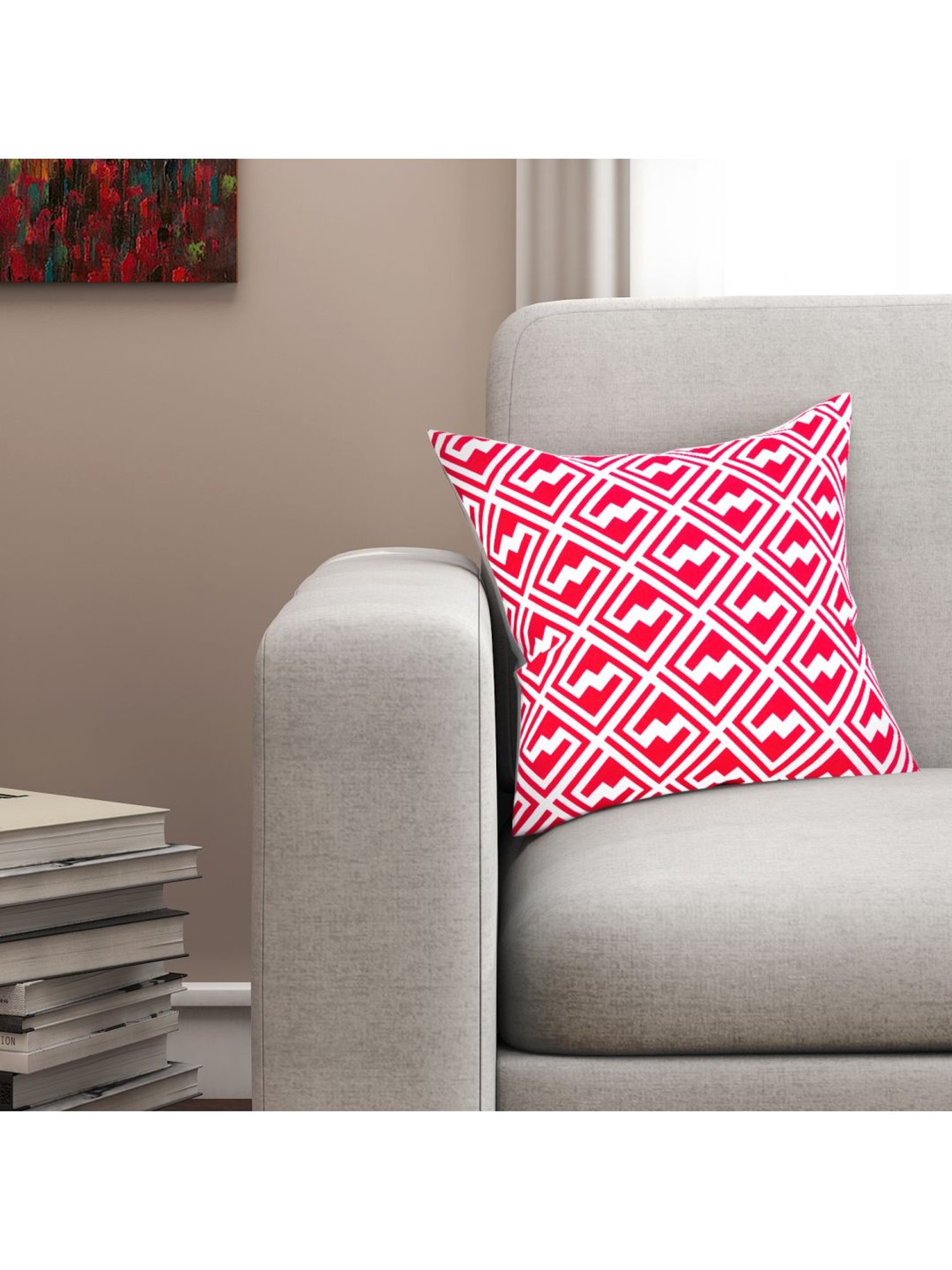 Swayam Red & White Cotton 60 cm x 60 cm Cushion Covers - Set of 5