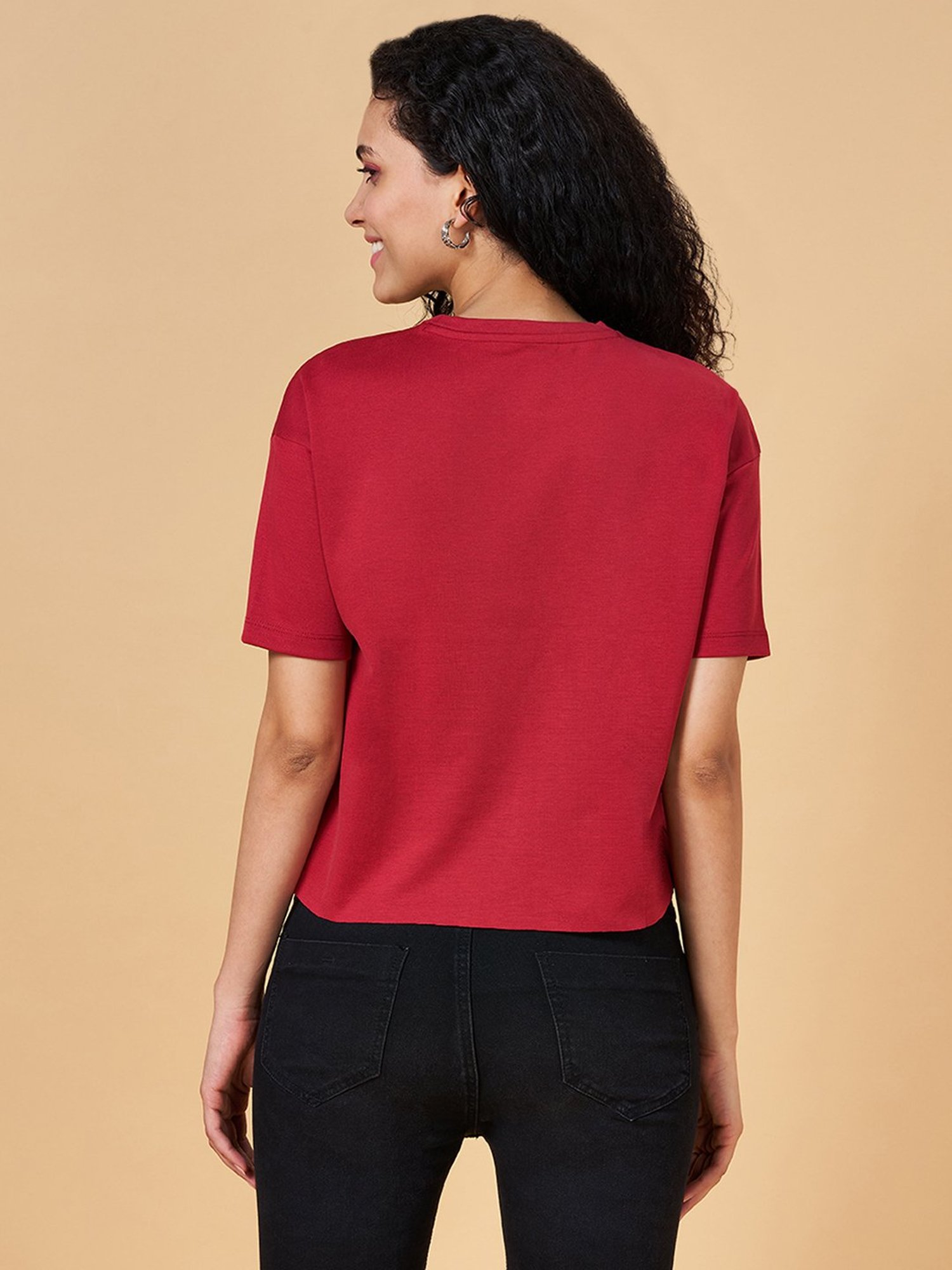 People by Pantaloons Maroon Graphic Print Top