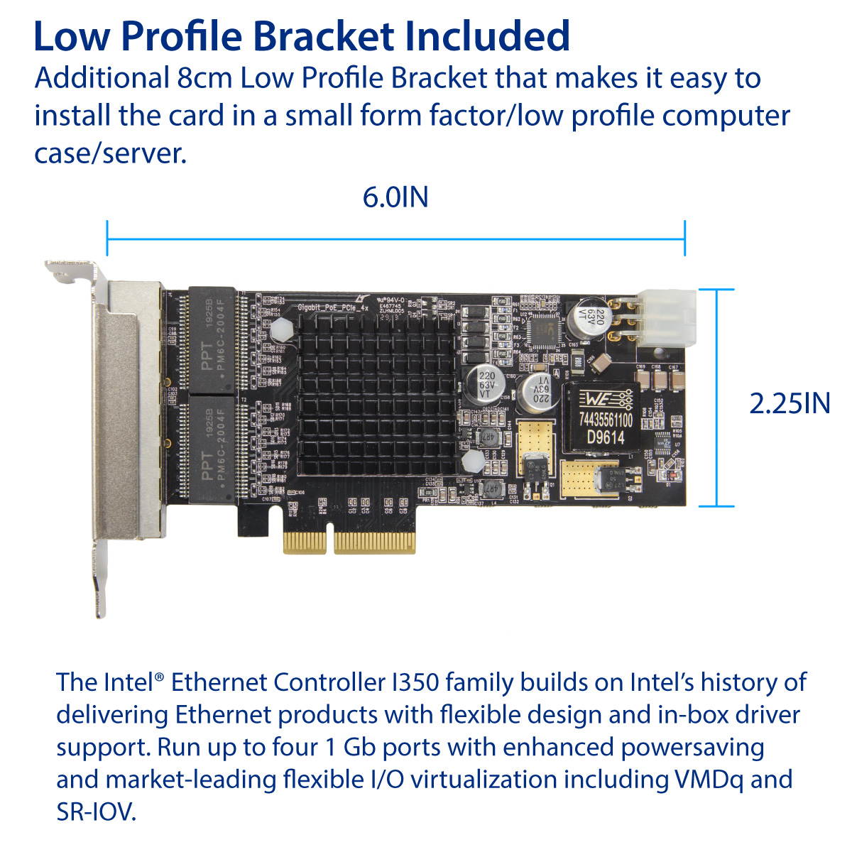 4 Port Gigabit 802.3at POE+ Power Over Ethernet PCI-e x4 Ethernet Network Interface Card