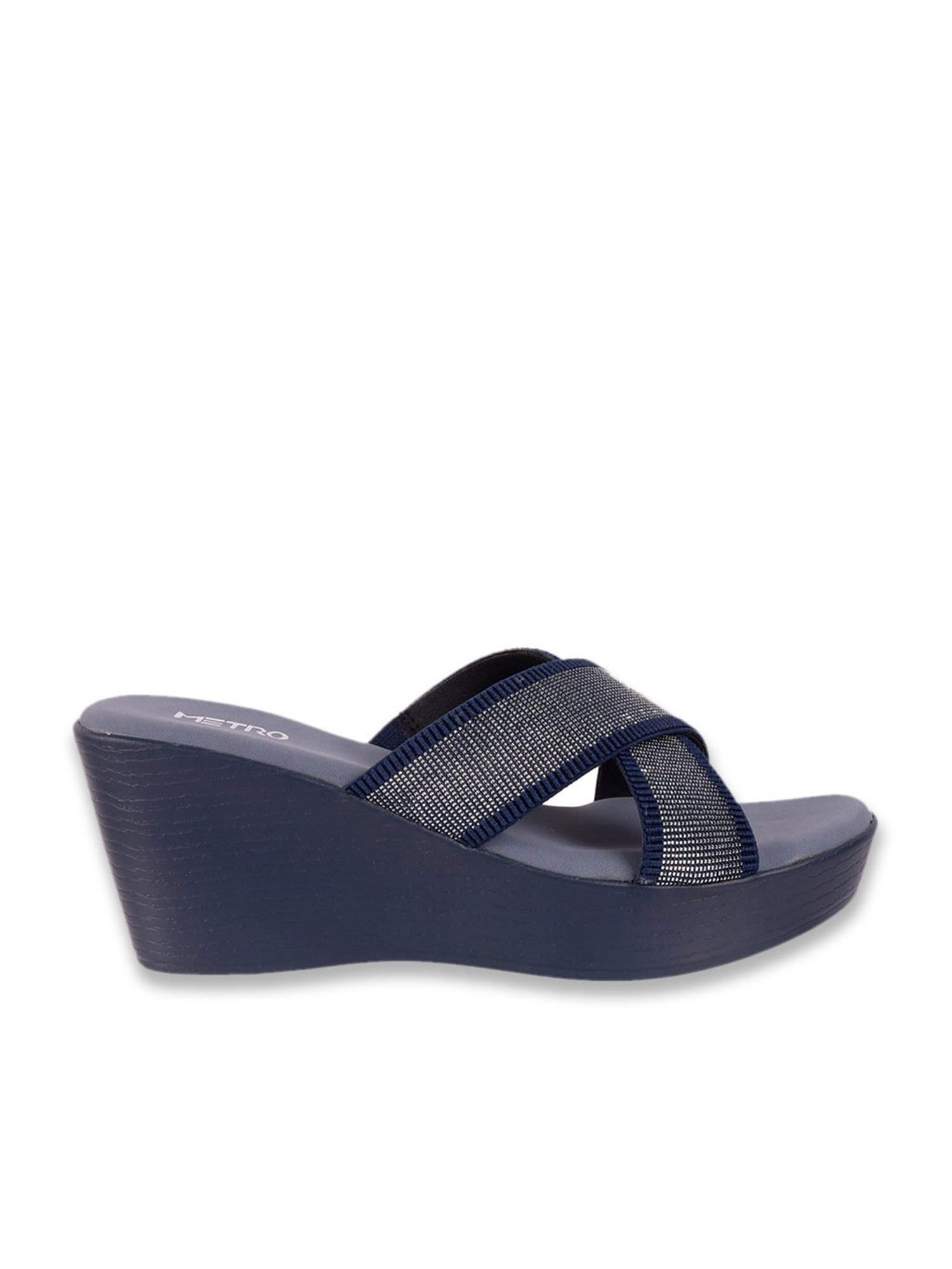 Metro Women's Blue Cross Strap Wedges