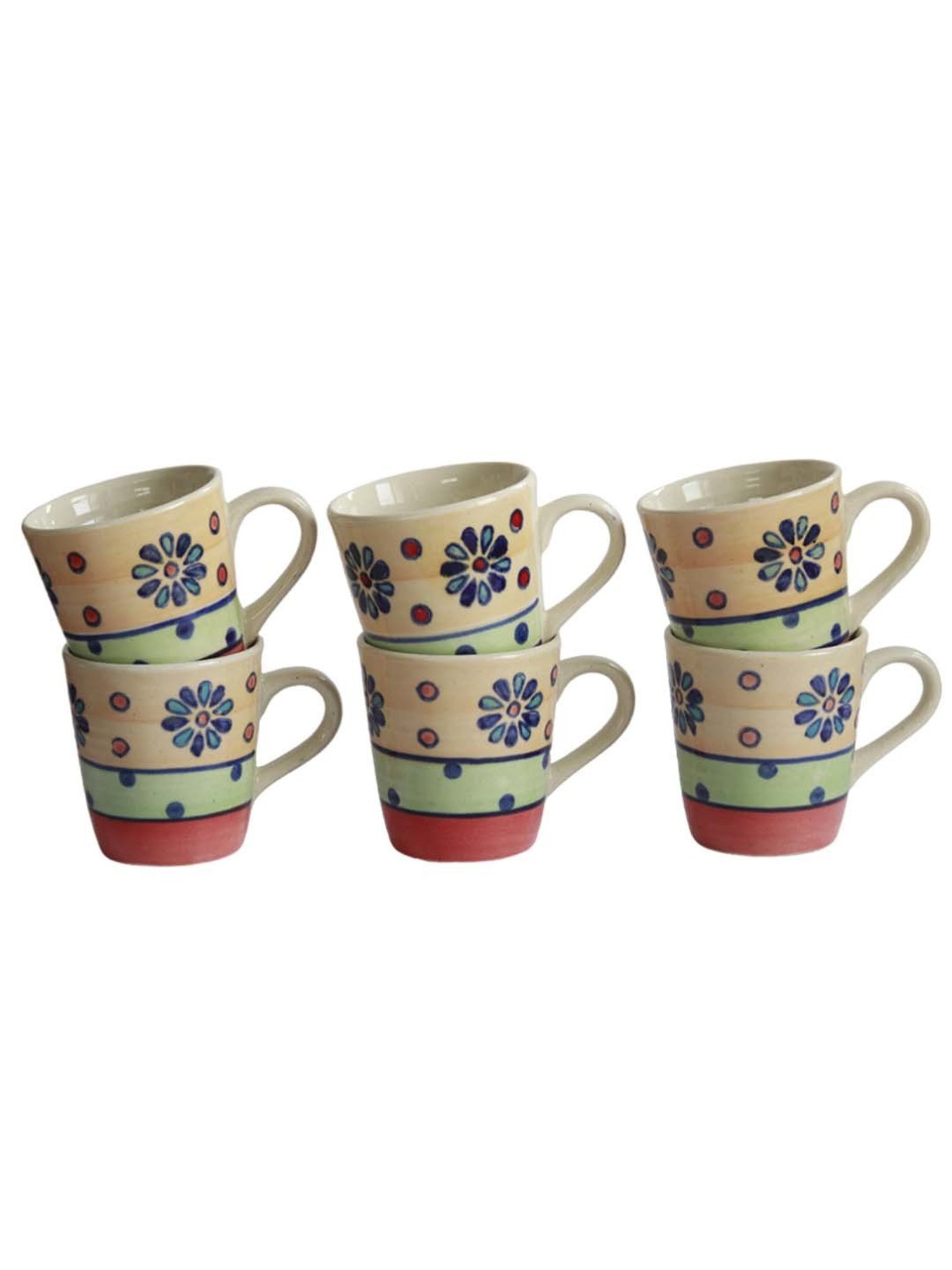 India Circus Floral Blue Bone China Cup Saucer (Set of 8)