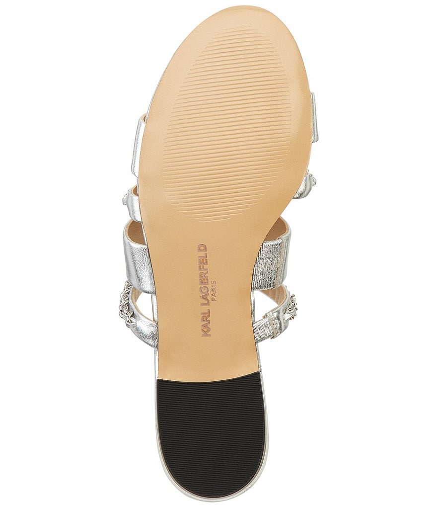 KARL LAGERFELD PARIS Caliana Metallic Leather Chain Detail Flat Sandals