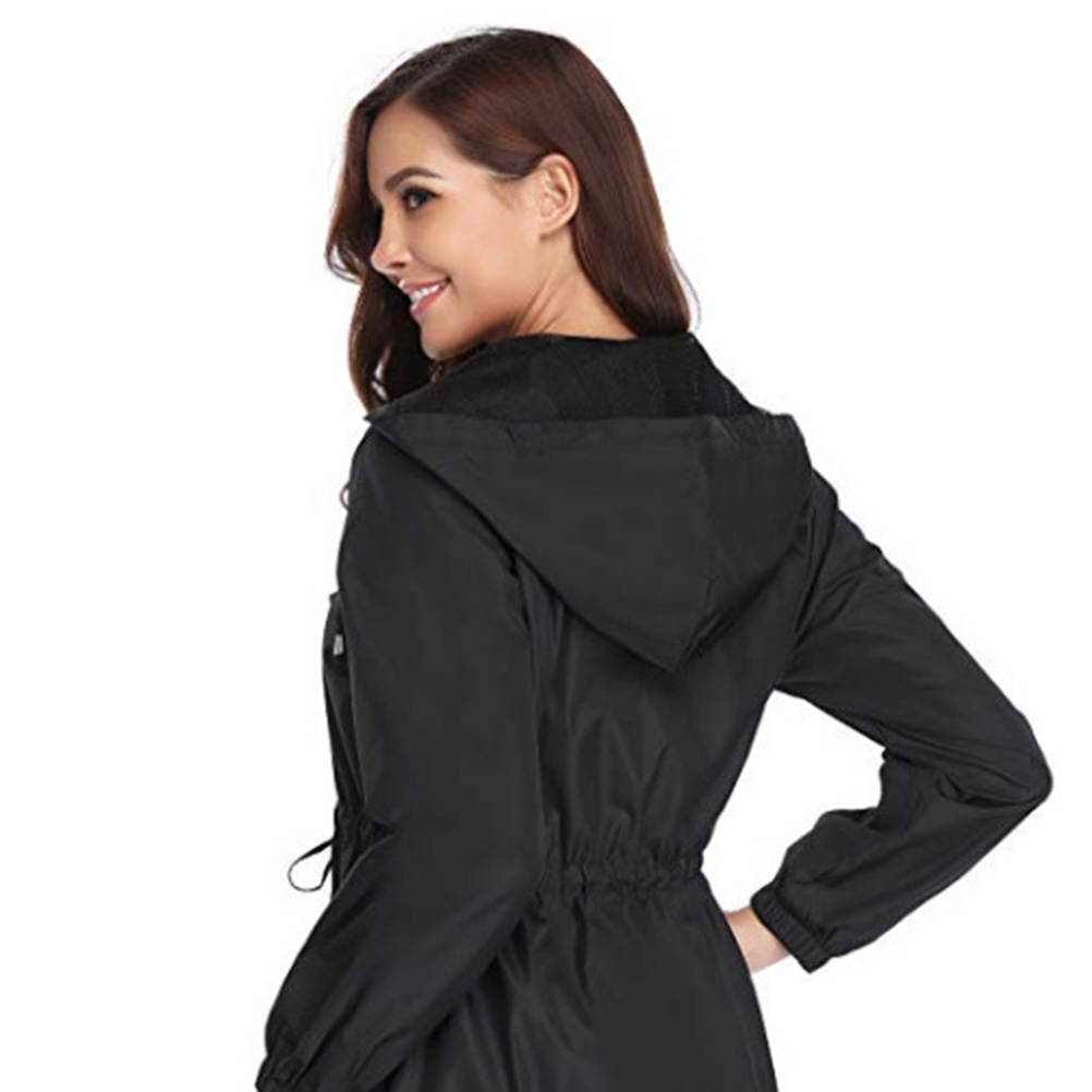 1pc Women Outdoor Hiking Waterproof Raincoat Spring Autumn Pocket Long Sleeve Casual Jackets with Zipper Outwear Coats for Girls Size S(Black)
