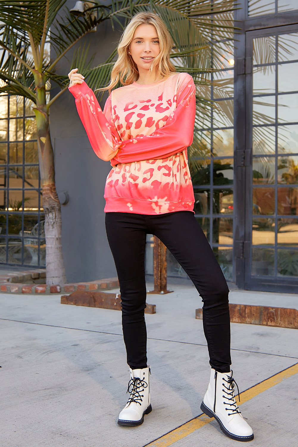 Pink Sequins Candy Cane Round Neck Sweatshirt