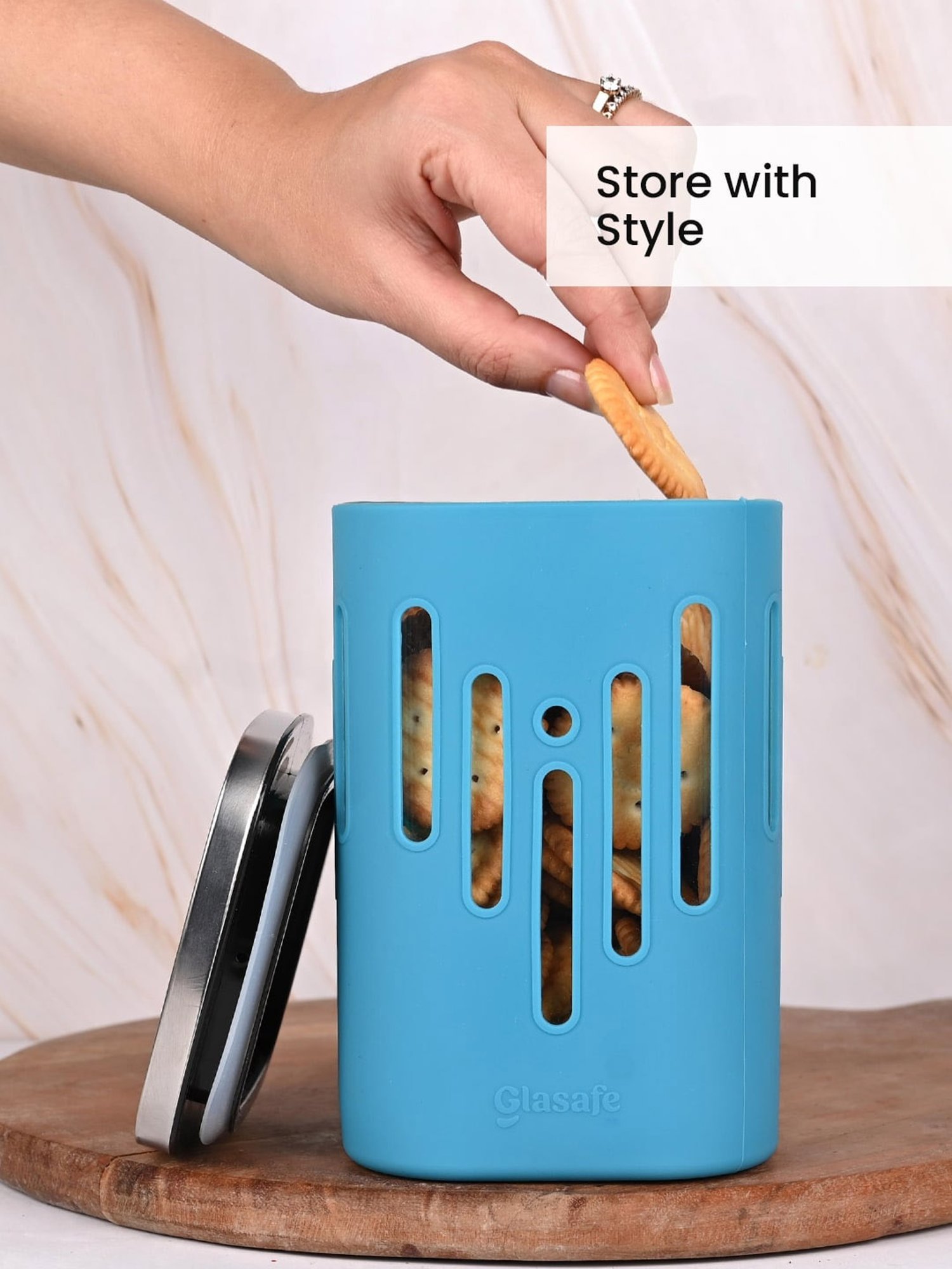 Glasafe 'O' Grip Tranquil Teal Borosilicate Container (1200ml)