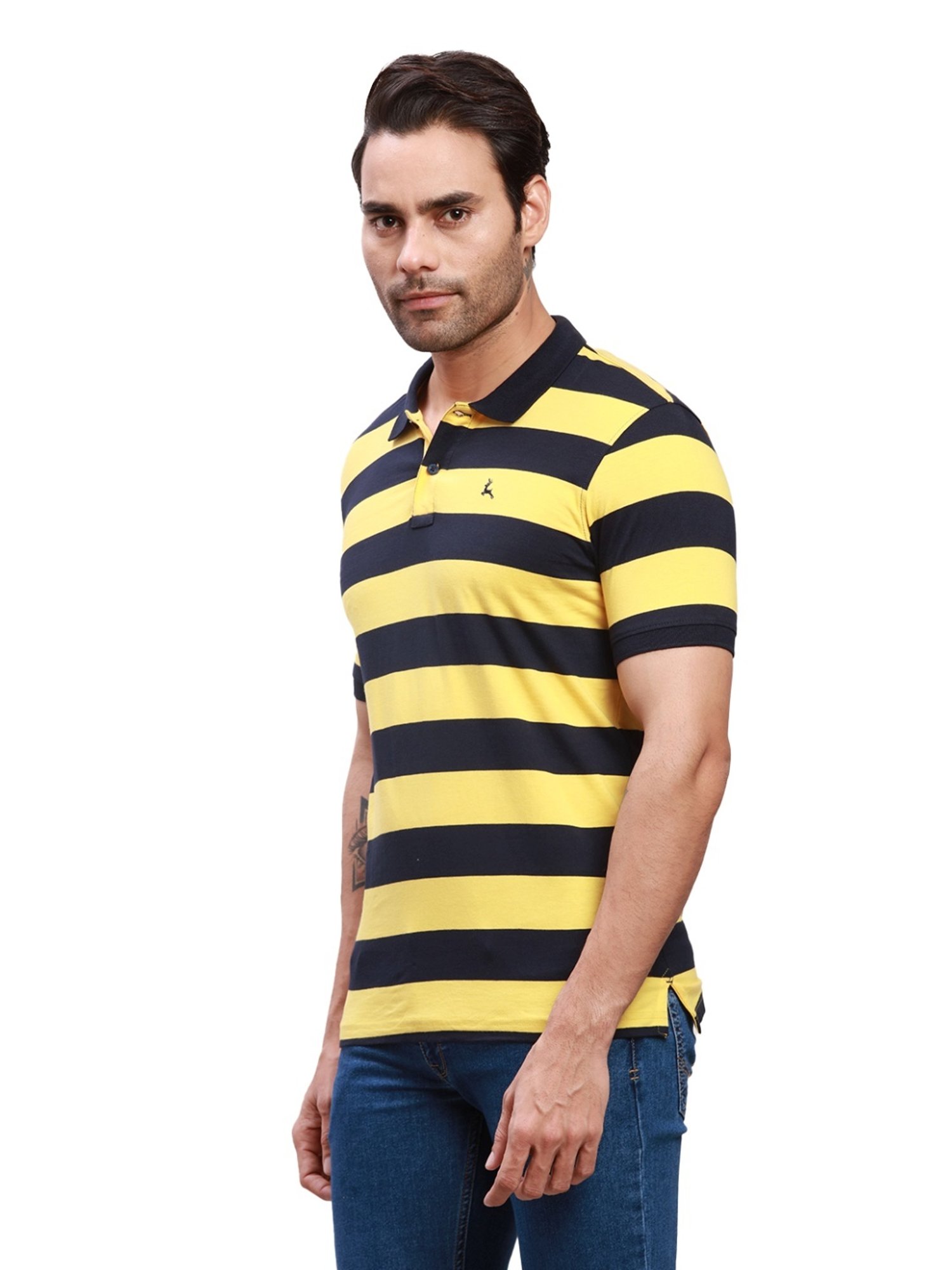 Parx Yellow Cotton Regular Fit Colour Block Polo T-Shirt