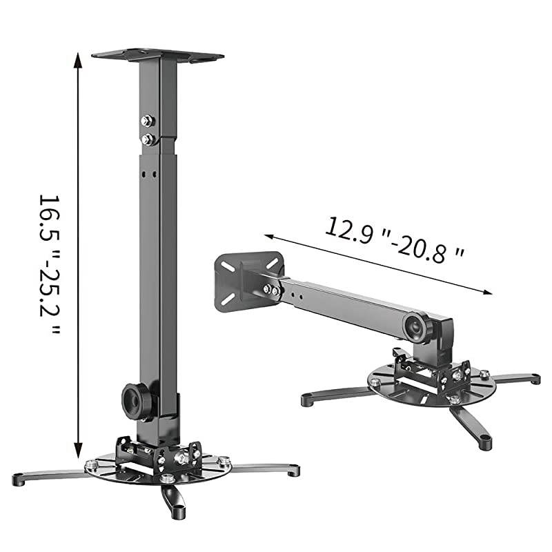 Universal Projector Ceiling Mount Wall Mount Bracket with Extendable Pole Length 165quot252quotHold up to 33lbsBlackTwo Different Install Ways