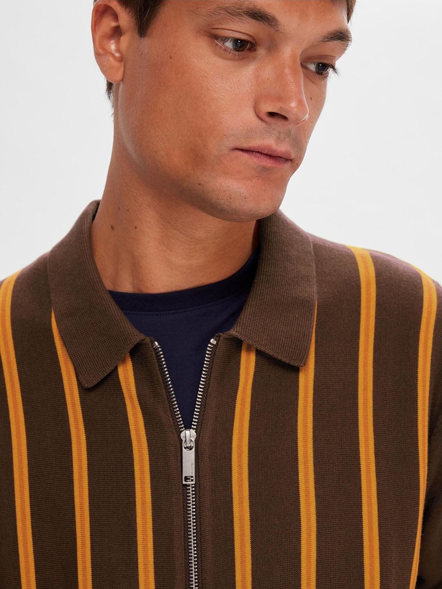 SELECTED HOMME Brown Regular Fit Striped Cardigan
