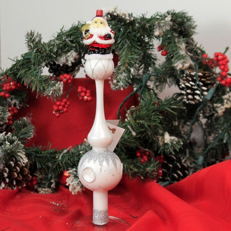 Golden Bell Collection 12.0" Porcelain White Finial W/Santa Tree Topper Christmas  -  Tree Toppers