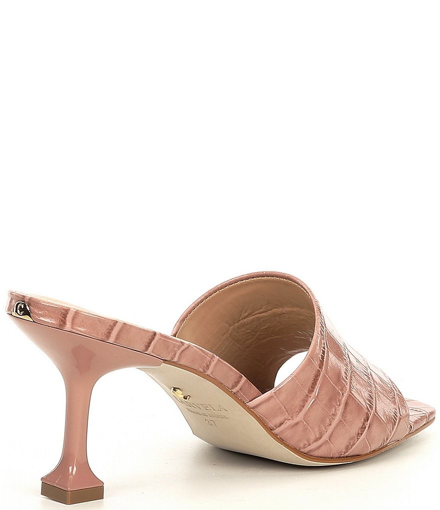 Carvela Grow Croc Embossed Leather Square Toe Sculptural Heel Mules