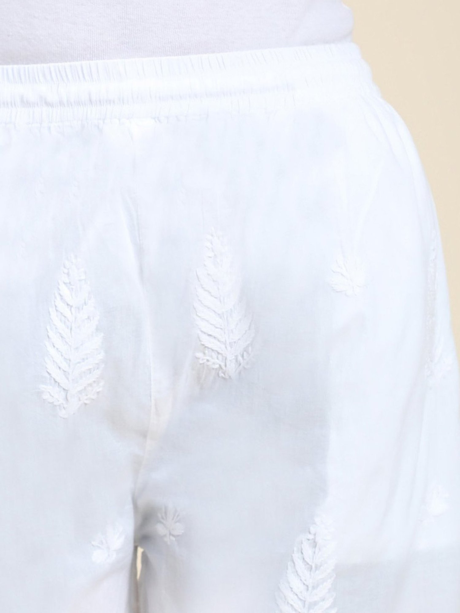 House Of Kari HOK Chikankari White Cotton Pant Trouser