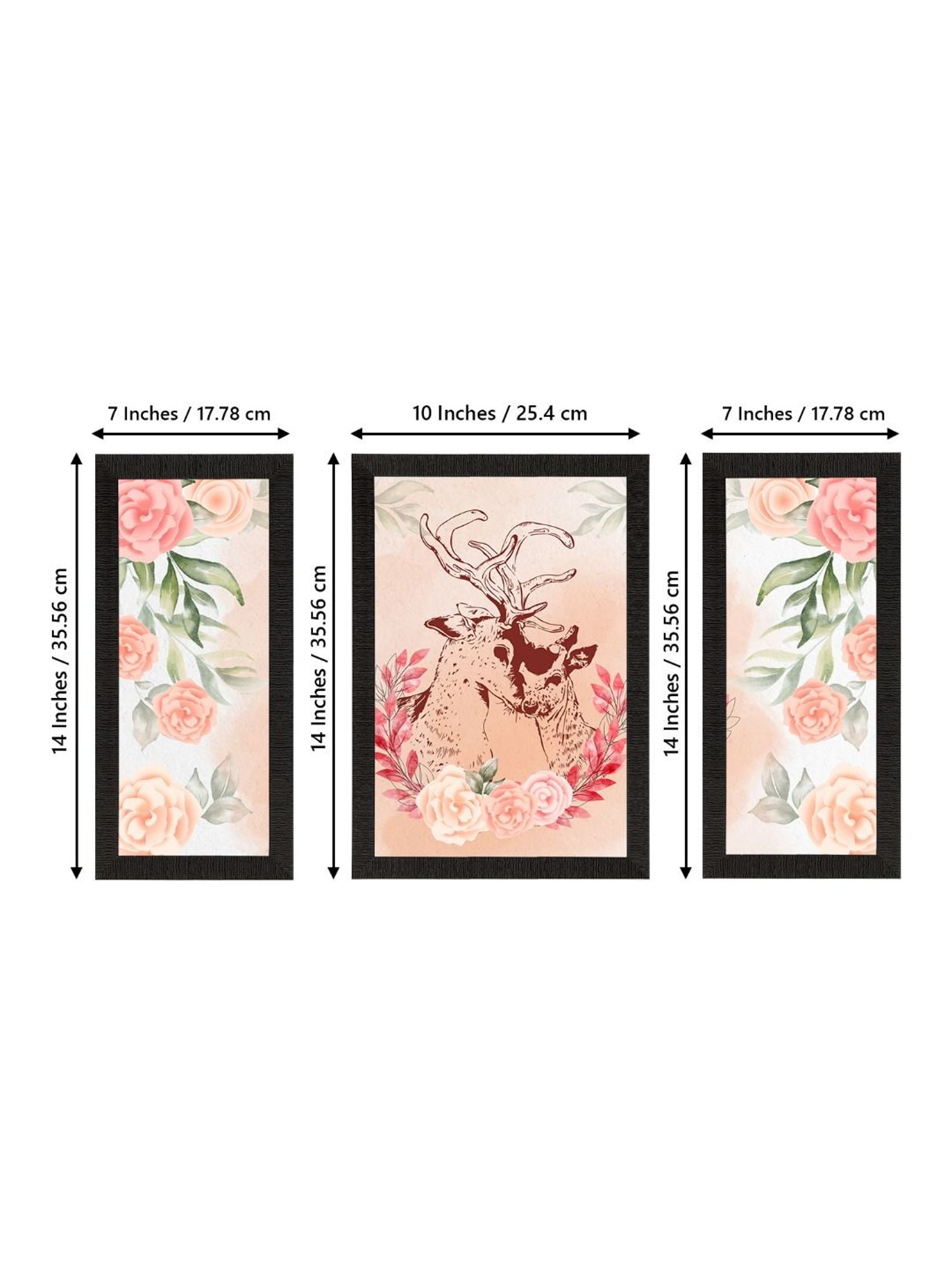 eCraftIndia Set of 3 Loving Deer Couple Satin Matt Texture UV Art Painting