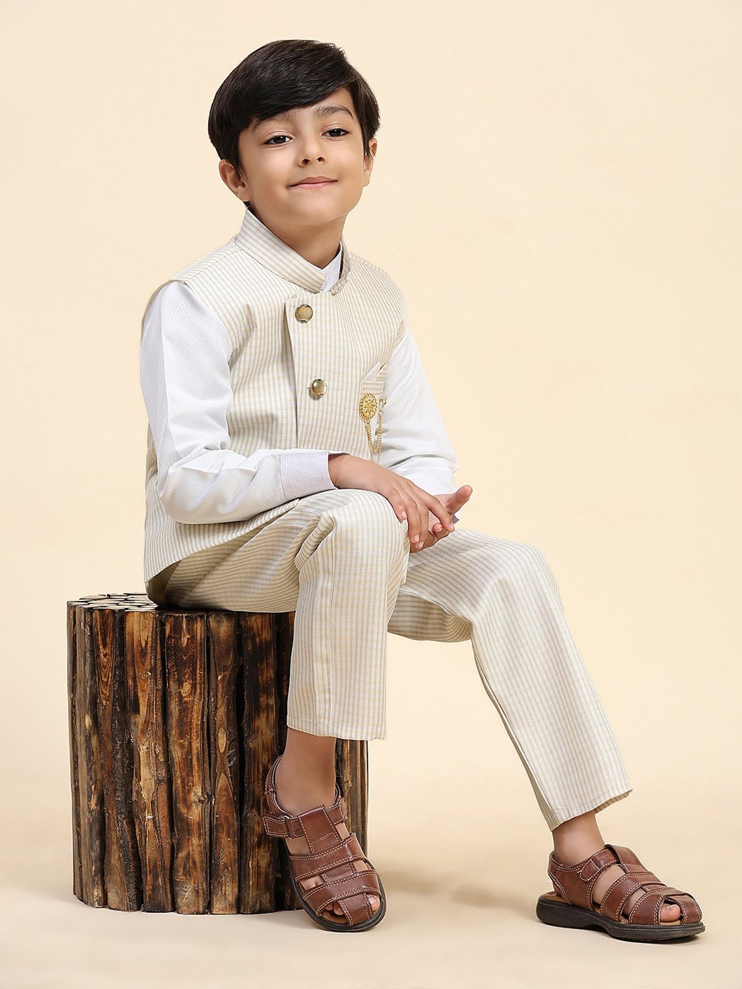 Pro-Ethic Style Developer Kids Light Brown Checks Full Sleeves Shirt, Pants with Jacket