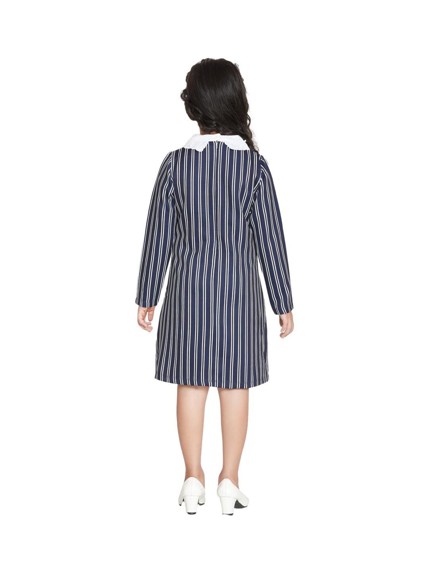Peppermint Kids Navy Striped Full Sleeves Dress