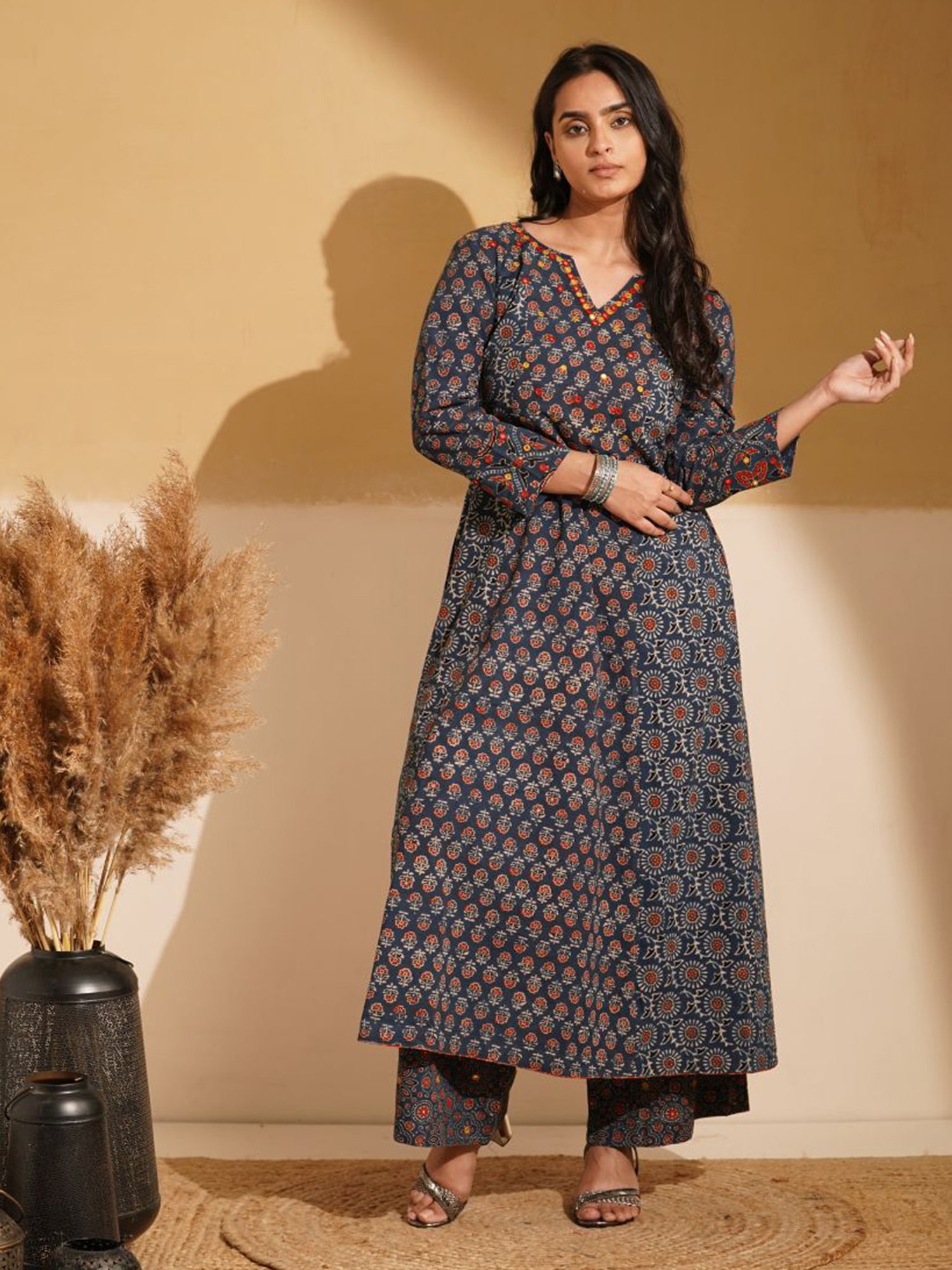 Love Chic Indigo Blue Cotton Ajrakh A-Line Kurta