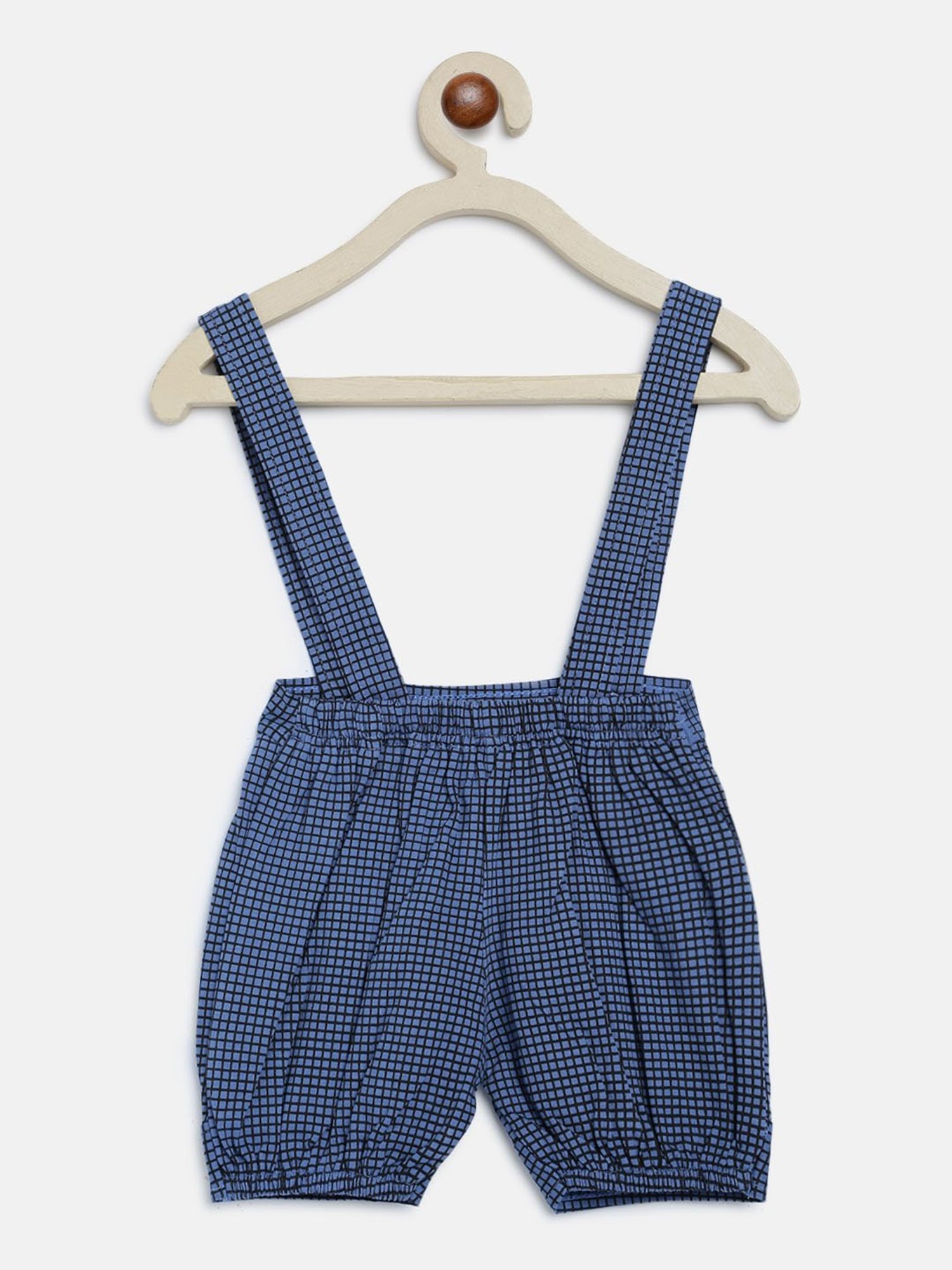 Li'l Tomatoes Kids White & Blue Checks T-Shirt with Dungaree