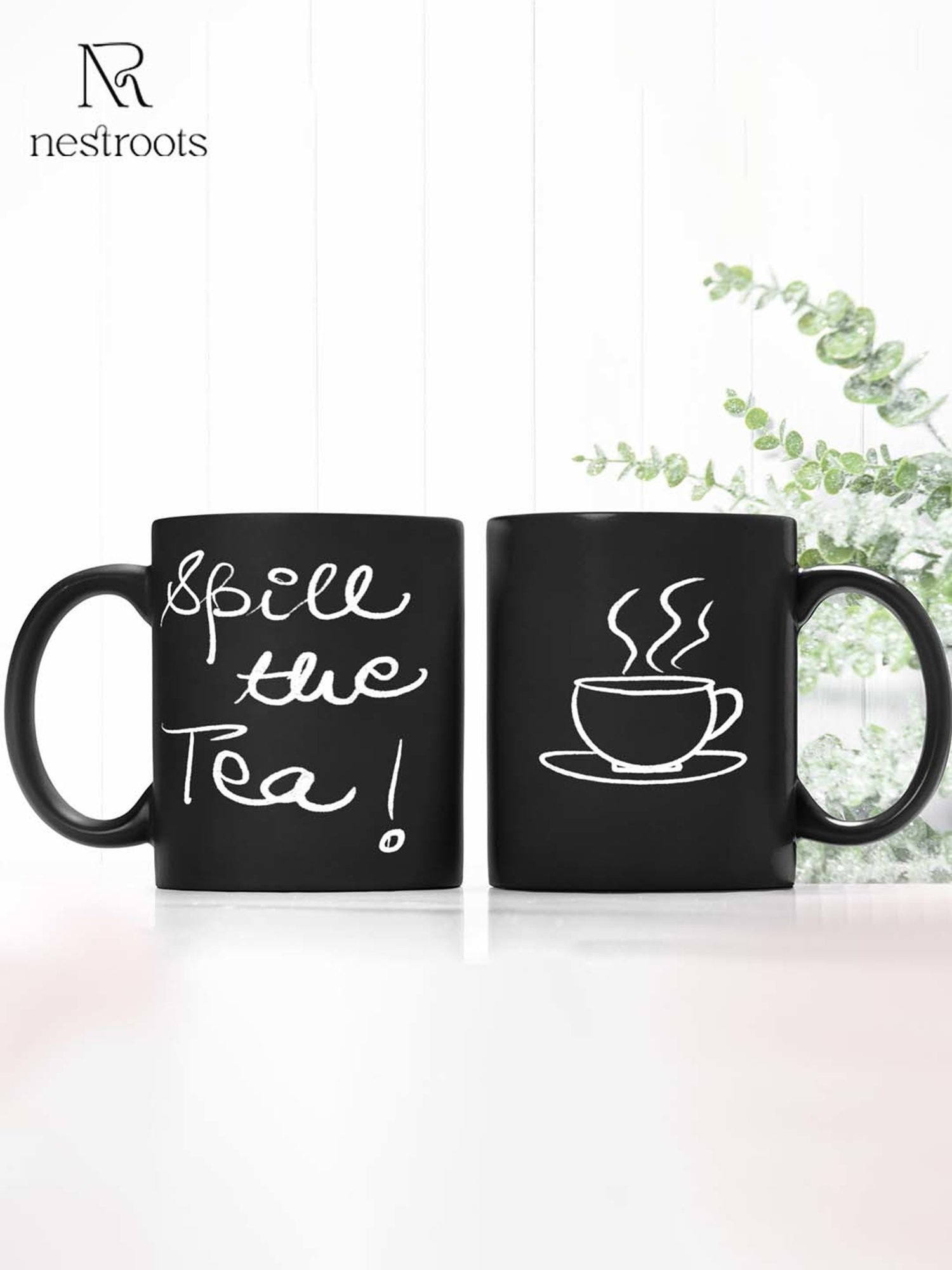 Nestroots Black Stoneware Stylish Spill The Tea Coffee Mug (0.325 L)