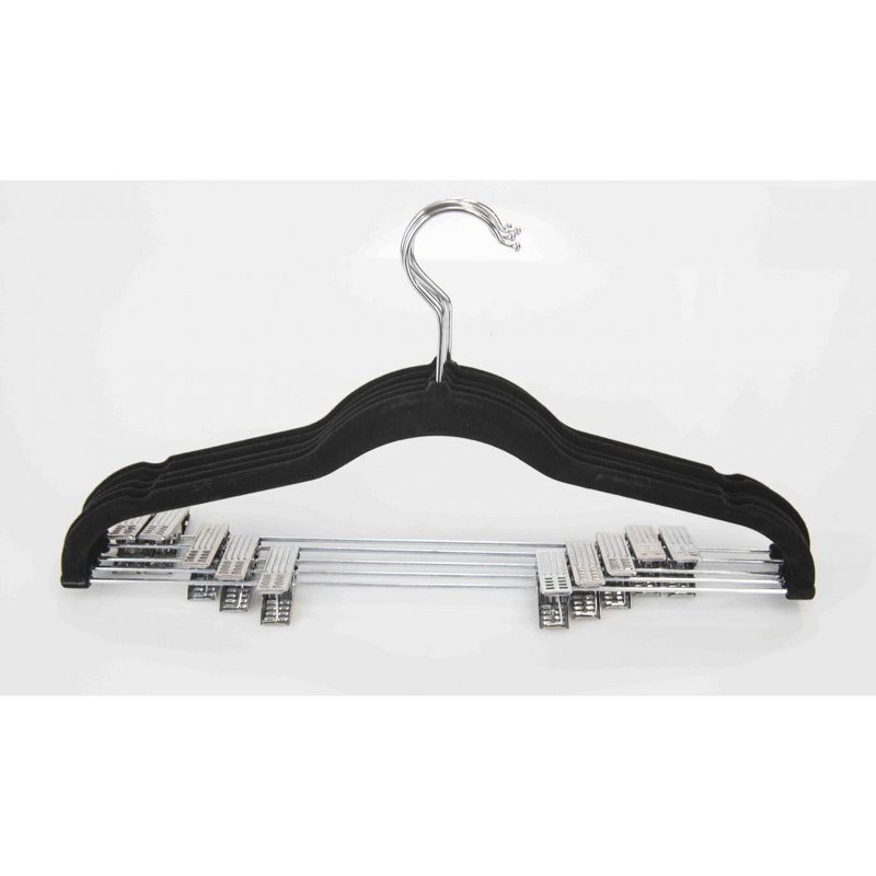 Home Basics Velvet Hanger With Clips, (Pack of 5), Black