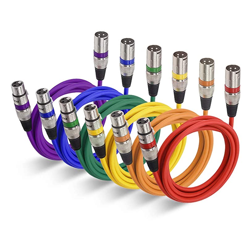 10Ft XLR Cable Colored Microphone Mic Patch Cable  10 Ft 6 Packs
