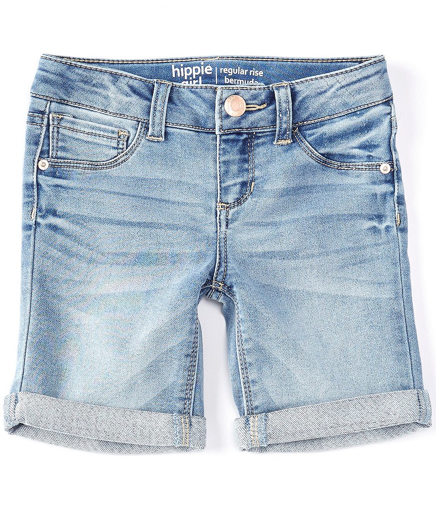 Hippie Girl Little Girls 4-6X Roll-Cuff Denim Bermuda Shorts
