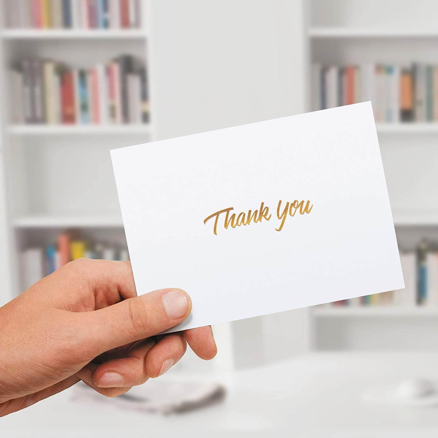 100 Thank You Cards - White Bulk Note Cards with Gold Foil Embossed Letters - Perfect for Your Wedding, Baby Shower, Business, Graduation, Bridal Shower, Birthday, Engagement