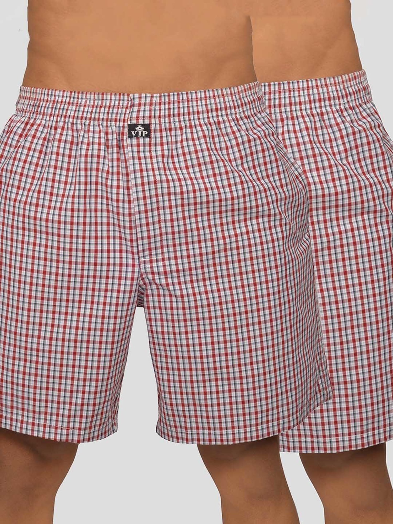 VIP Maroon Relaxed Fit Check Boxers - Pack of 2