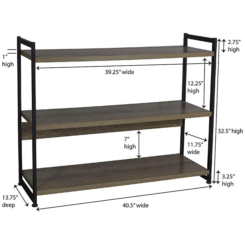 Ashwood 3 Tier Storage Shelf with Metal, Grey Shelves &ndash; Black Frame