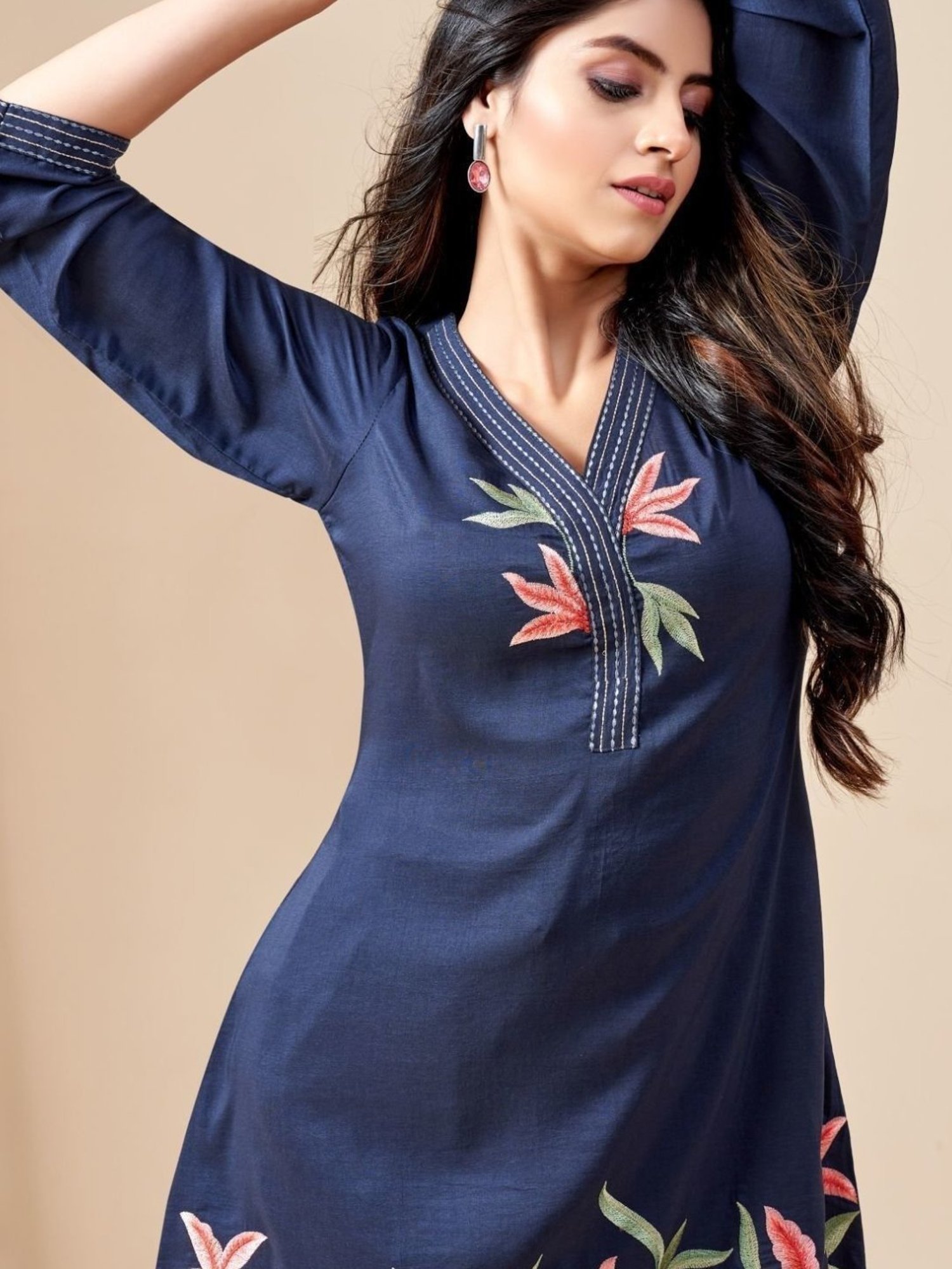 Autumnlane Indigo Modina Indigo Applique Tunic With Pant Co-ord Set