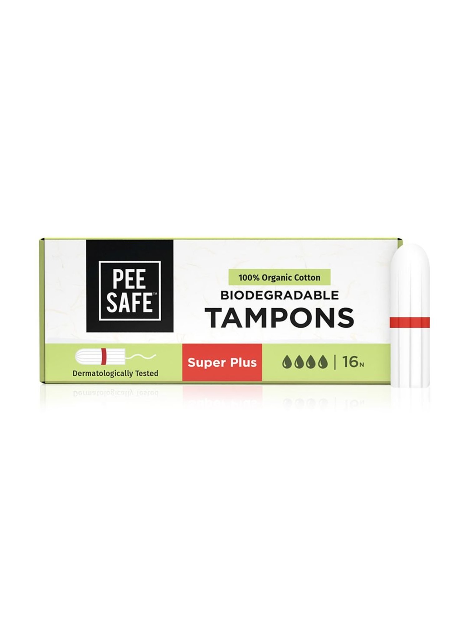 Pee Safe Organic Cotton Tampon (Super plus) - Pack of 16