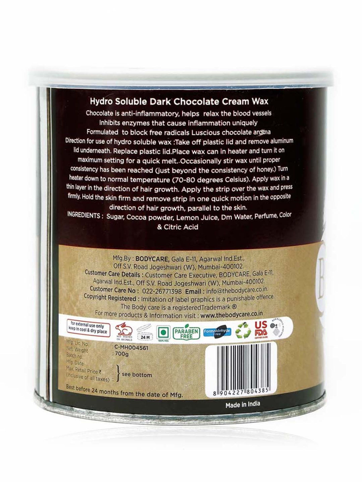 The Body Care Dark Chocolate Hydrosoluble Wax - 700 gm