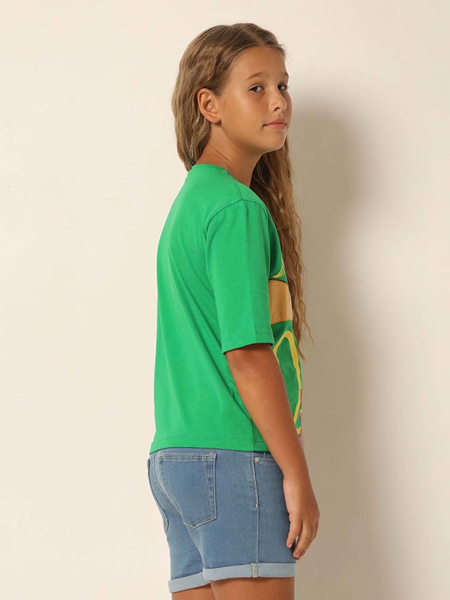 VERO MODA GIRL Green Cotton Printed T-Shirt
