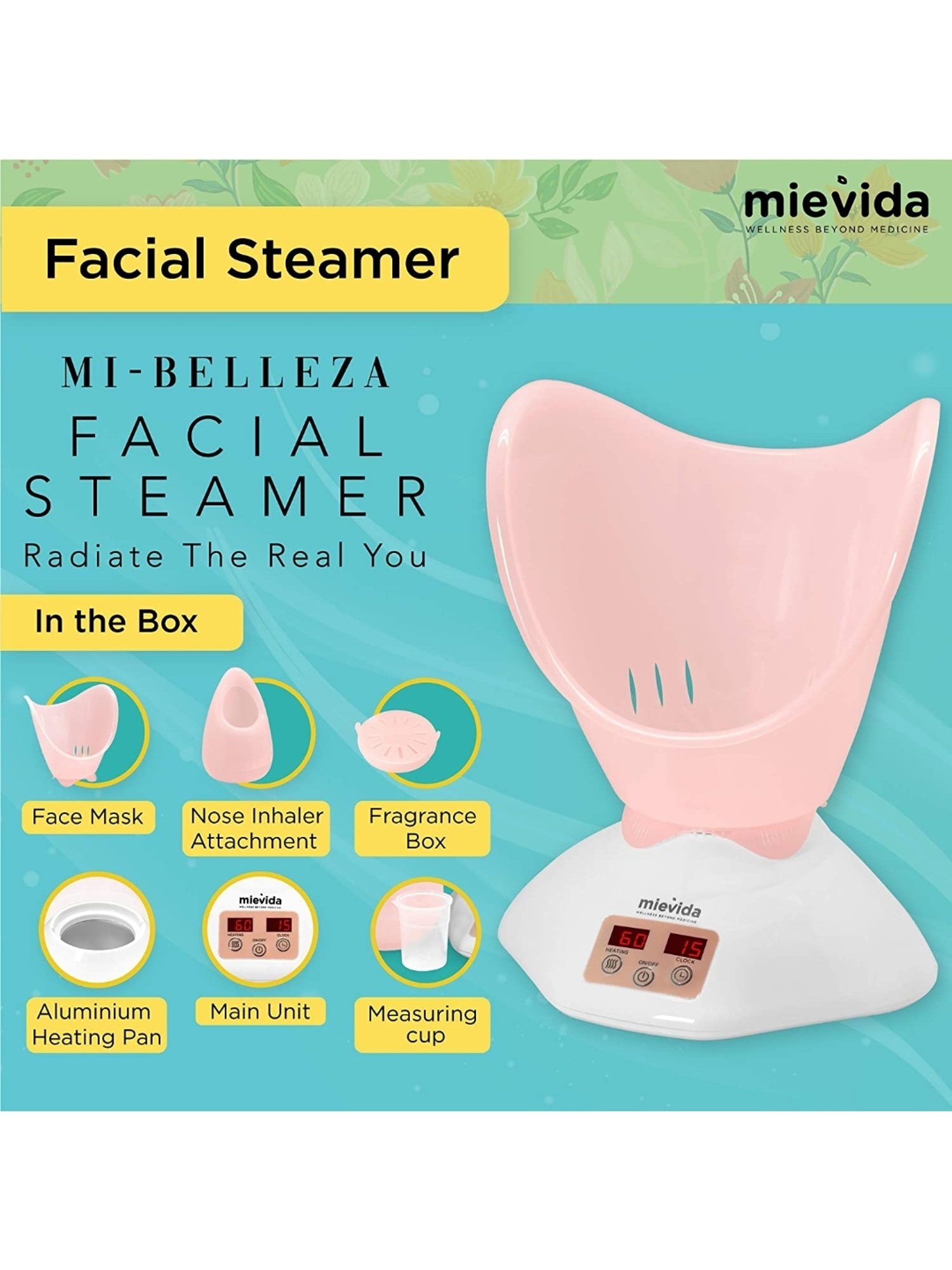 Mievida Steam Inhaler Vaporizer and Facial Steamer With Timer and Temperature Control System (Pink)