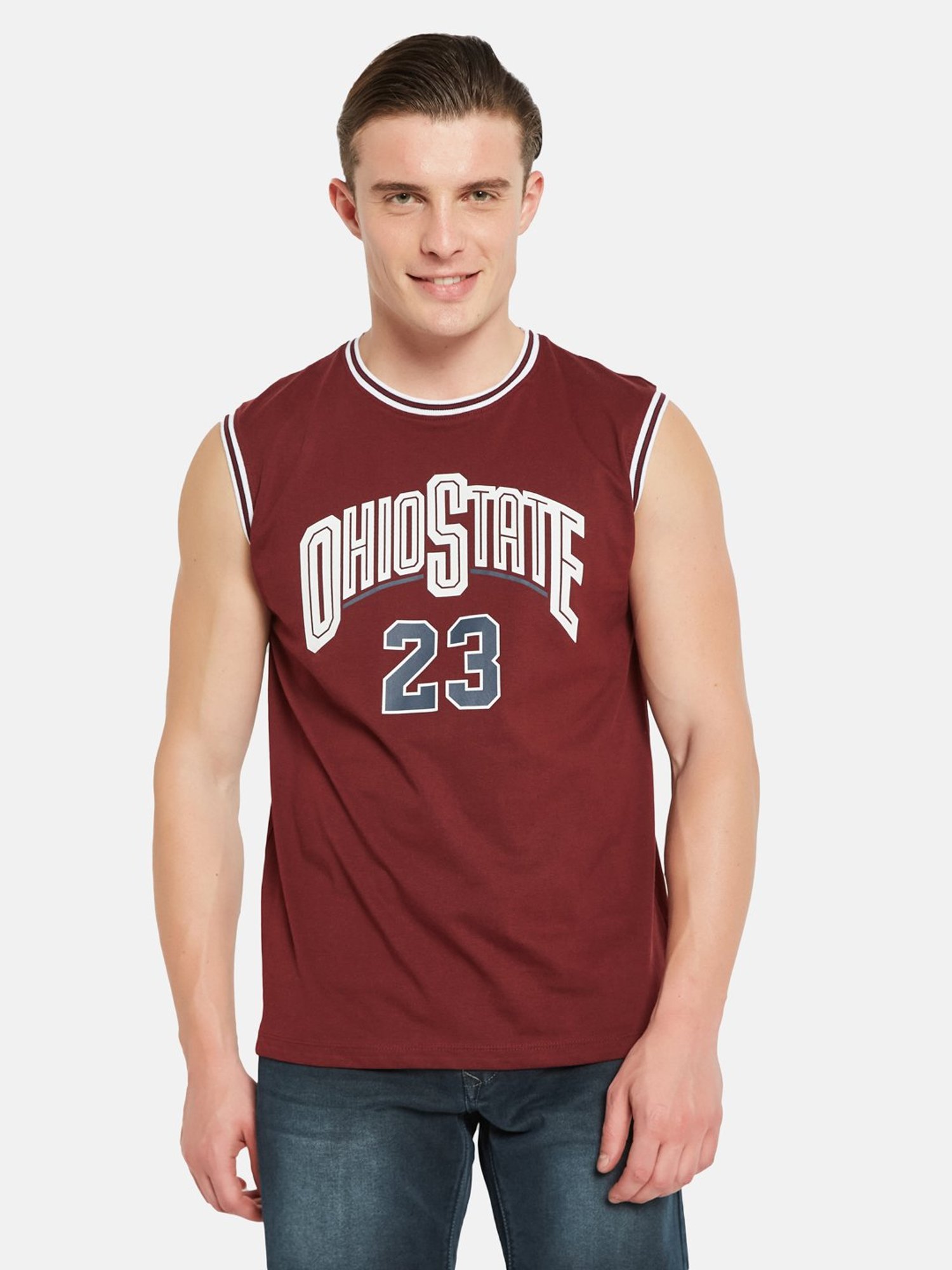Octave Maroon Regular Fit Graphic Print Sleeveless T-Shirt