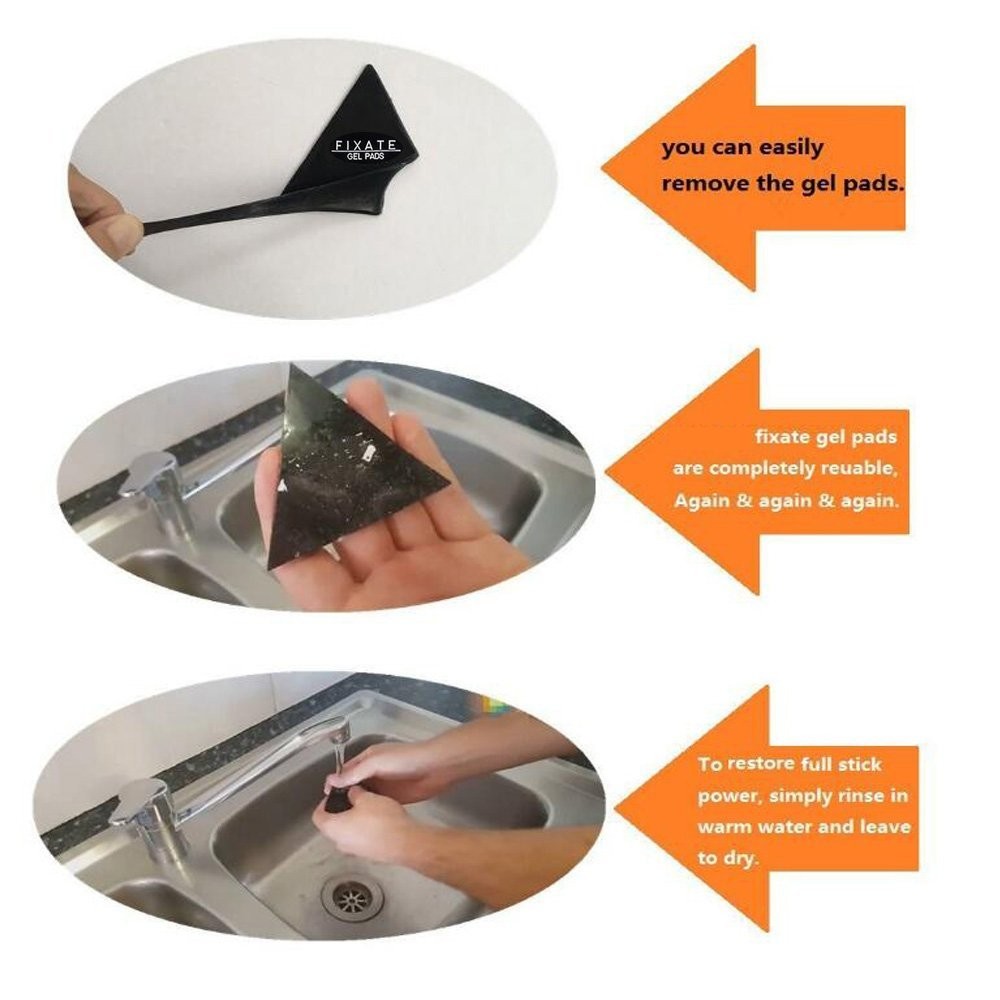 High Quality Fixate Sticky Anti-Slip Gel Pads Cushion [4 Pack], for Use on Glass Mirrors, Whiteboards, Metal Cupboards or tiles, Car GPS and more