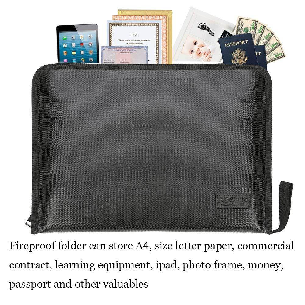 ABC Life Fireproof File Folder and Water Resistan with Silicone-Coated Fiberglass Heat Resistant Money Document Bag with A4 Size 12 Pockets Zipper Closure Portable Filing Organizer Pouch(14.3' x9.8')