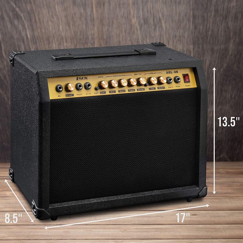 LyxPro 40 Watt Guitar Amplifier Built In Speaker Active Passive, Headphone And Microphone,Aux Input Includes Gain Bass Middle Treble Delay Time Repeat Volume And Grind