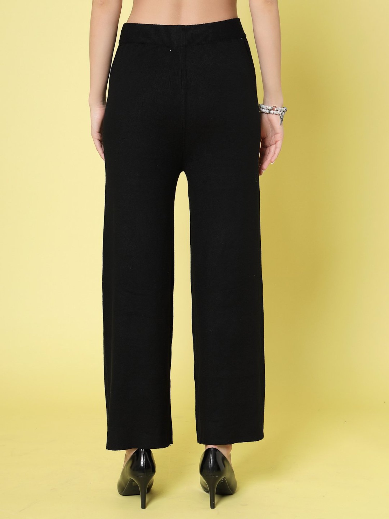 Mafadeny Black Regular Fit Mid Rise Palazzos
