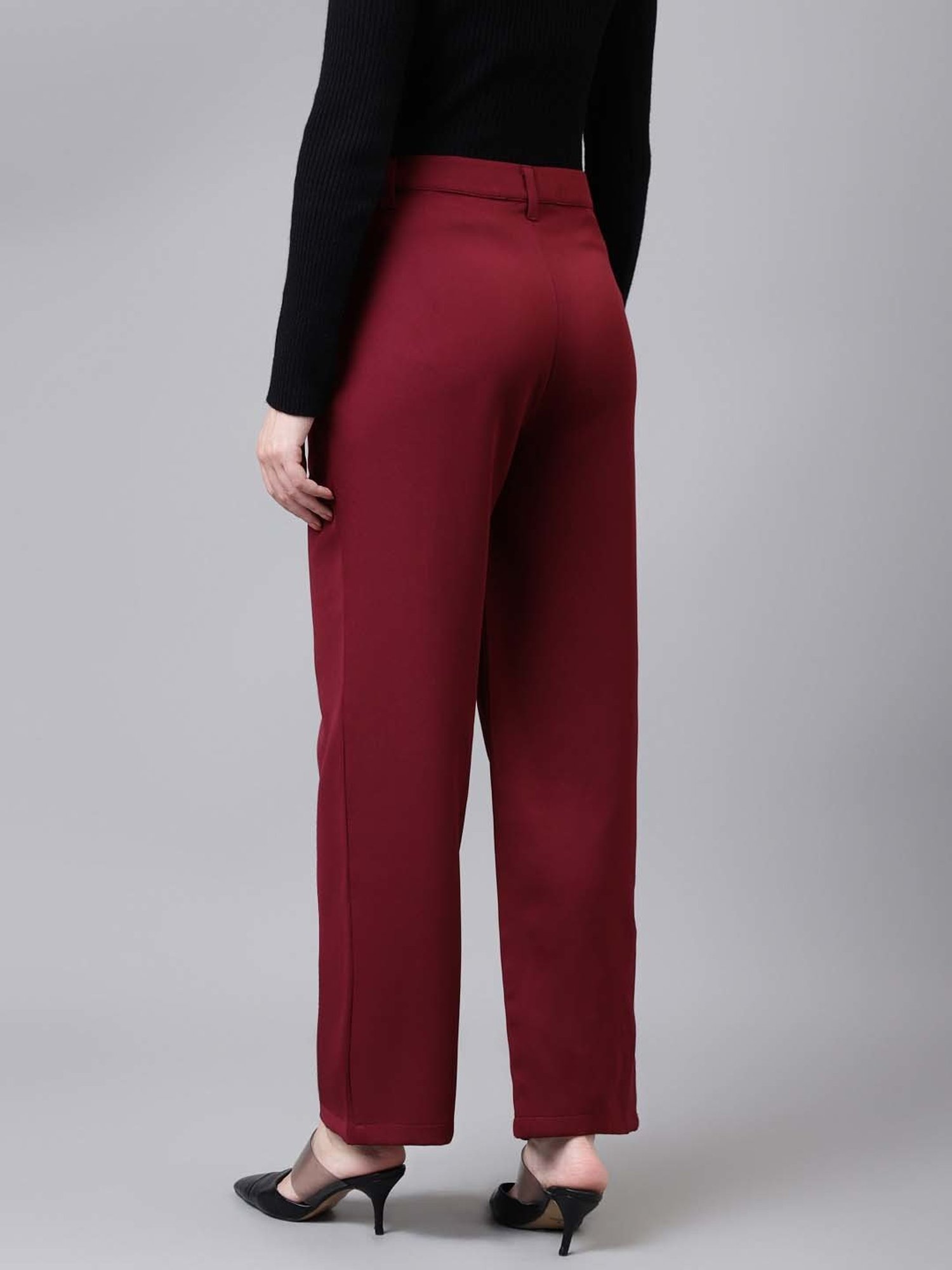 Latin Quarters Maroon Regular Fit High Rise Trousers