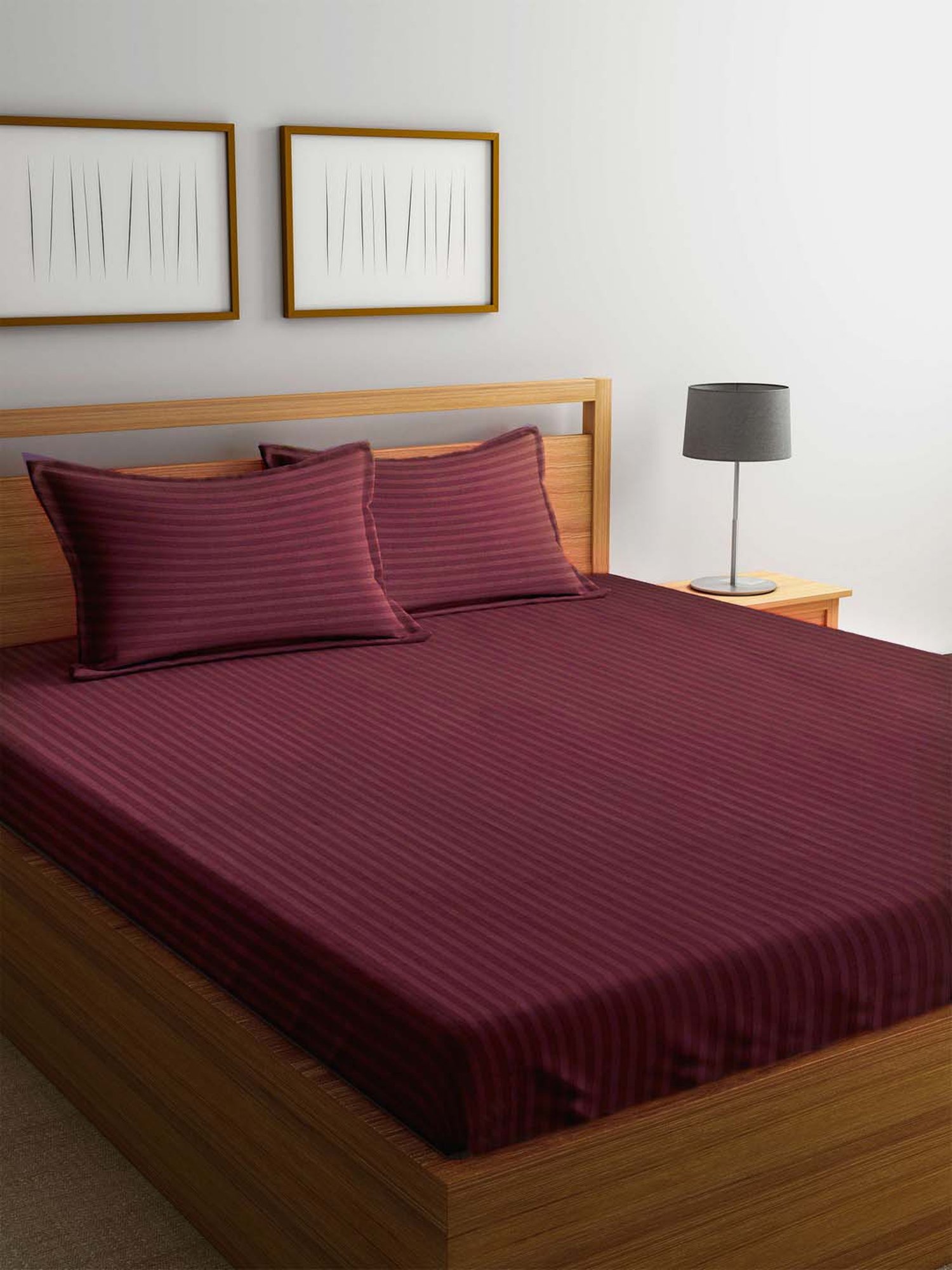 Mark Home Classic Stripes Maroon Cotton 200 TC Bed Sheet Set