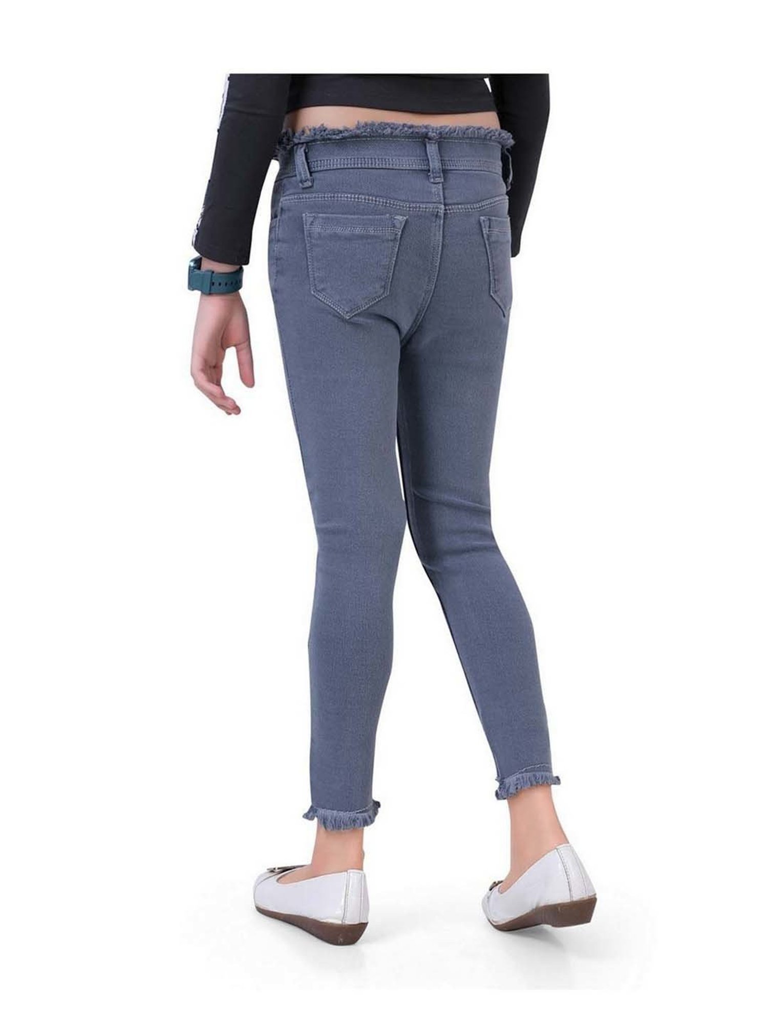 poplins Girls Grey Regular Fit Jeans