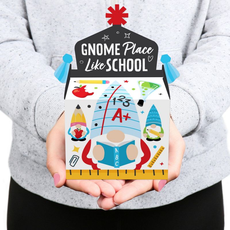 Big Dot of Happiness School Gnomes - Treat Box Party Favors - Teacher and Classroom Decorations Goodie Gable Boxes - Set of 12