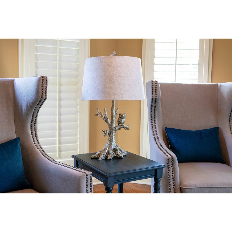 27" Textured Resin Owl Table Lamp Silverleaf - Decor Therapy