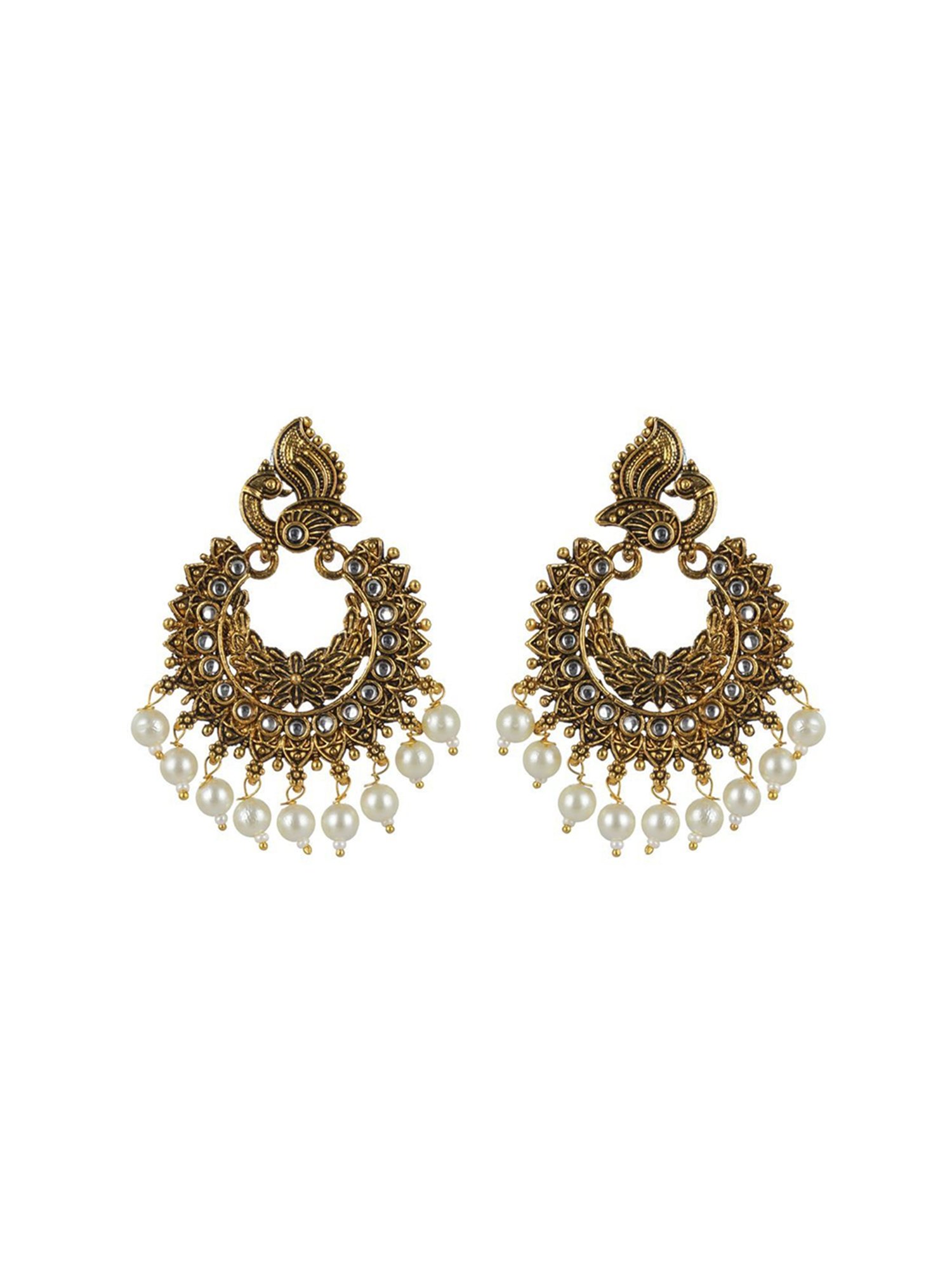 Priyaasi Peacock Pearl Gold-Plated Chand Bali Earrings